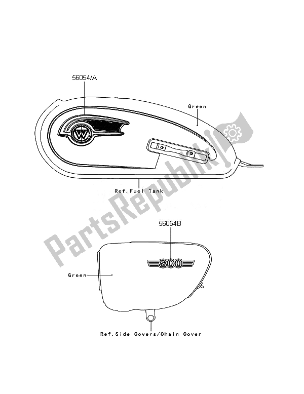 Toutes les pièces pour le Décalcomanies (vert) du Kawasaki W 800 2011