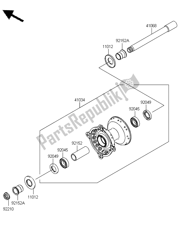 All parts for the Front Hub of the Kawasaki KX 250F 2012