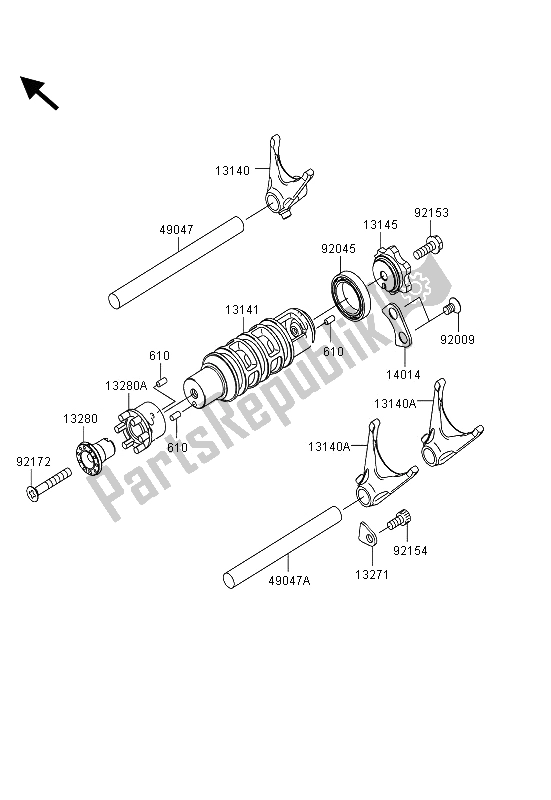 Todas as partes de Tambor De Mudança De Marcha E Garfo (s) De Mudança do Kawasaki ER 6N ABS 650 2013 Todas as partes de Tambor De Mudança De Marcha E Garfo (s) De Mudança do Kawasaki ER 6N ABS 650 2013