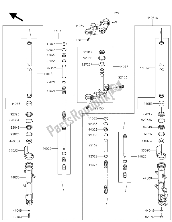 All parts for the Front Fork of the Kawasaki Z 300 ABS 2015