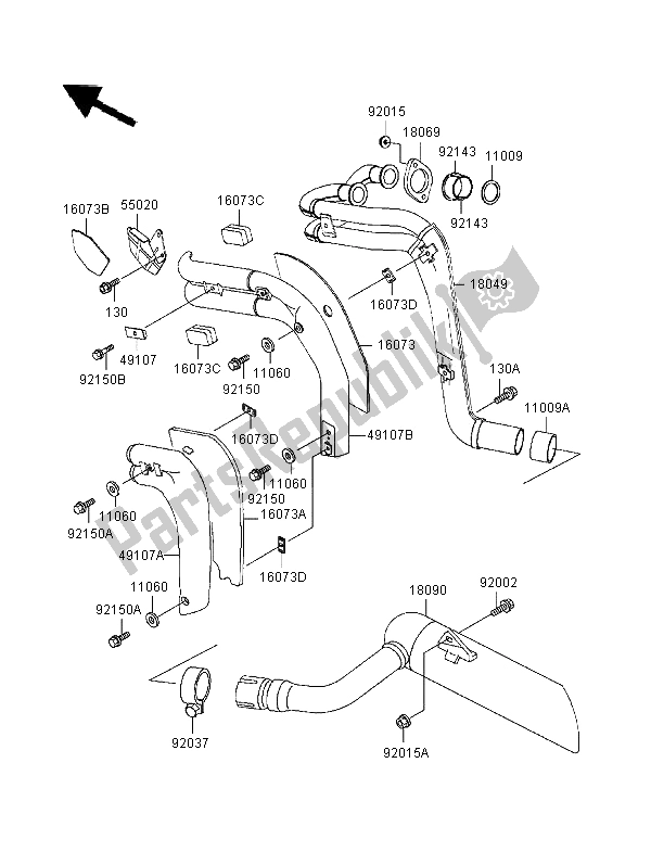 Alle onderdelen voor de Geluiddemper van de Kawasaki EL 252 1997