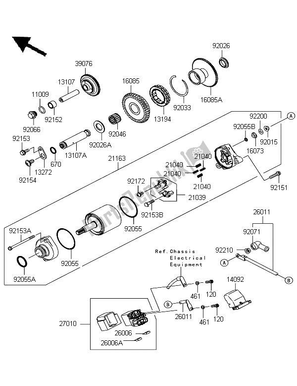 All parts for the Starter Motor of the Kawasaki Ninja ZX 10R ABS 1000 2012