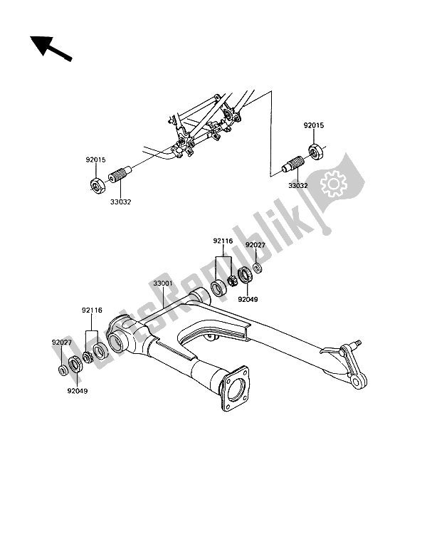 Alle onderdelen voor de Achterbrug van de Kawasaki GT 550 1994