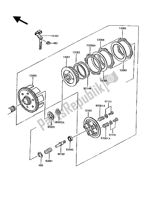 All parts for the Clutch of the Kawasaki KMX 125 1991