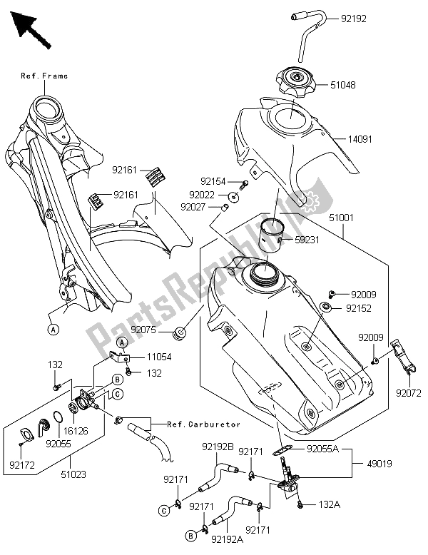 All parts for the Fuel Tank of the Kawasaki KLX 450 2013