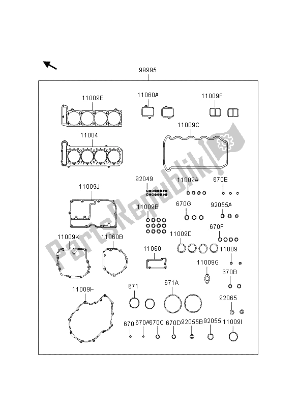 Alle onderdelen voor de Pakkingset van de Kawasaki GPZ 1100 1995