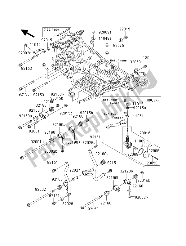 Todas as partes de Montagem Do Motor do Kawasaki KVF 400 4X4 2001