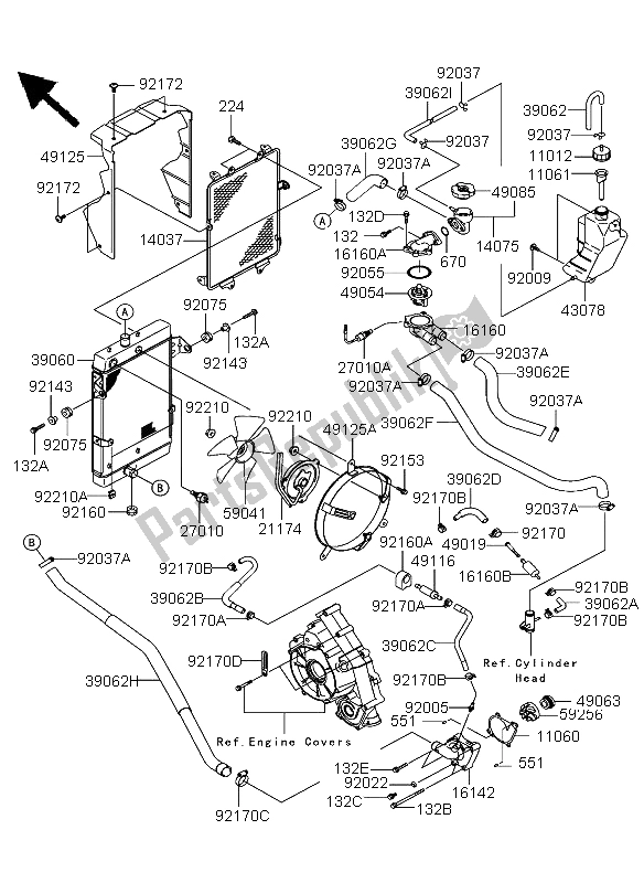 All parts for the Radiator of the Kawasaki KFX 700 2004