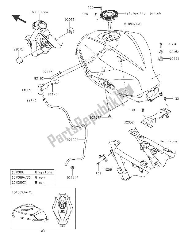 Alle onderdelen voor de Benzinetank van de Kawasaki Z 300 ABS 2016