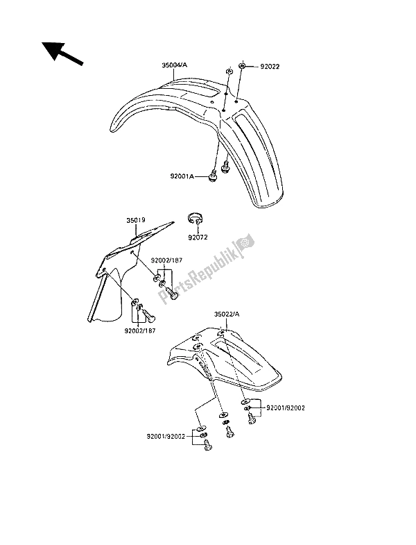 All parts for the Fenders of the Kawasaki KX 60 1986