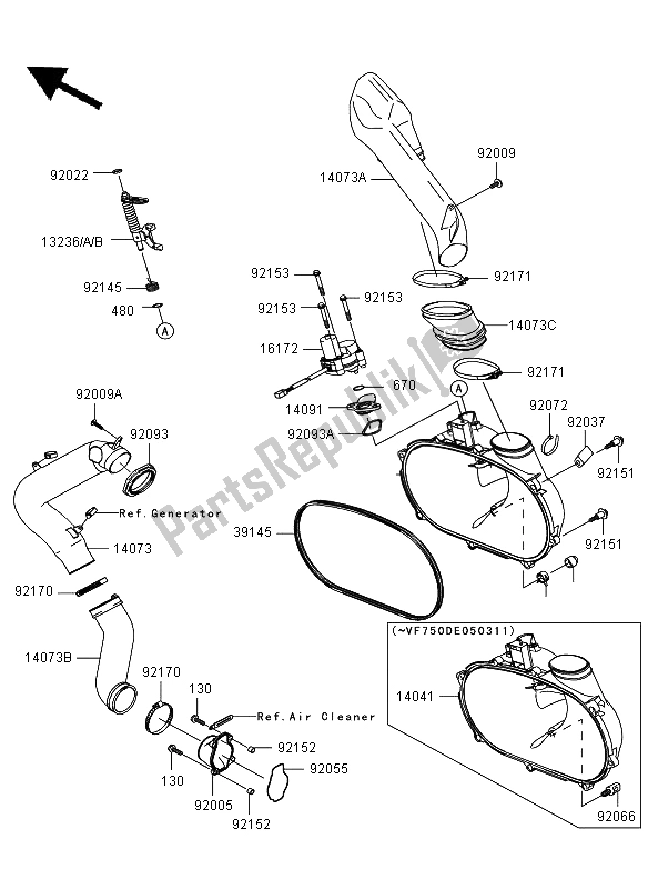 Tutte le parti per il Coperchio Del Convertitore del Kawasaki KVF 750 4X4 2009