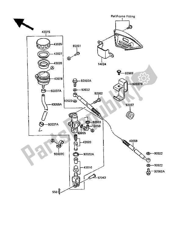 All parts for the Rear Master Cylinder of the Kawasaki KLR 650 1989
