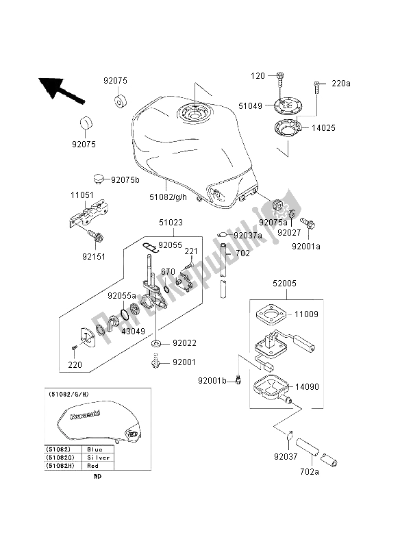 Tutte le parti per il Serbatoio Di Carburante del Kawasaki ZR 7 750 2003