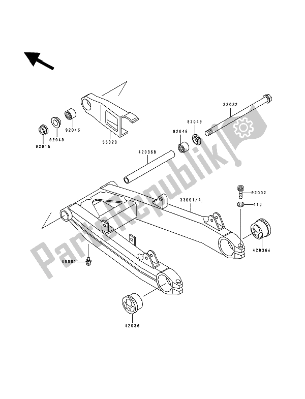 All parts for the Swingarm of the Kawasaki Zephyr 550 1992