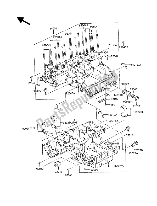 All parts for the Crankcase of the Kawasaki Z 1300 1986