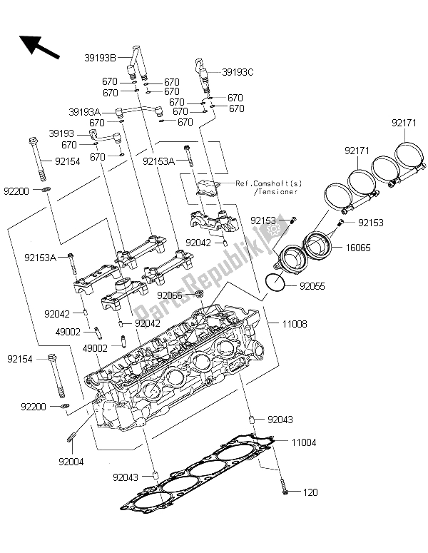 All parts for the Cylinder Head of the Kawasaki 1400 GTR ABS 2015