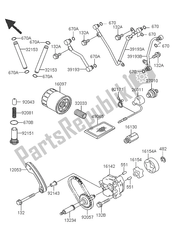 All parts for the Oil Pump of the Kawasaki KFX 700 2005