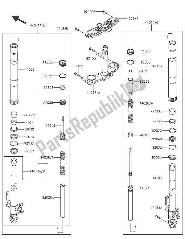 All parts for the Front Fork of the Kawasaki Z 800 2016