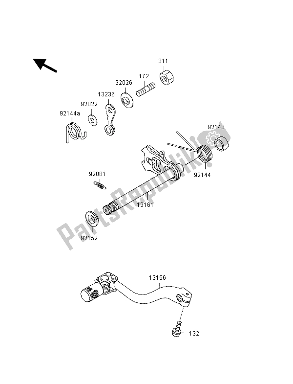 All parts for the Gear Change Mechanism of the Kawasaki KX 125 2000