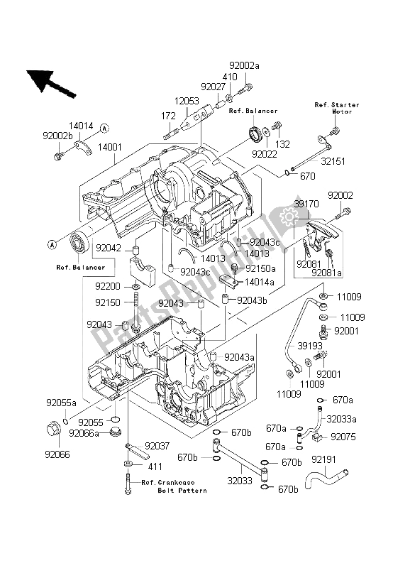 All parts for the Crankcase of the Kawasaki ZRX 1200 2001