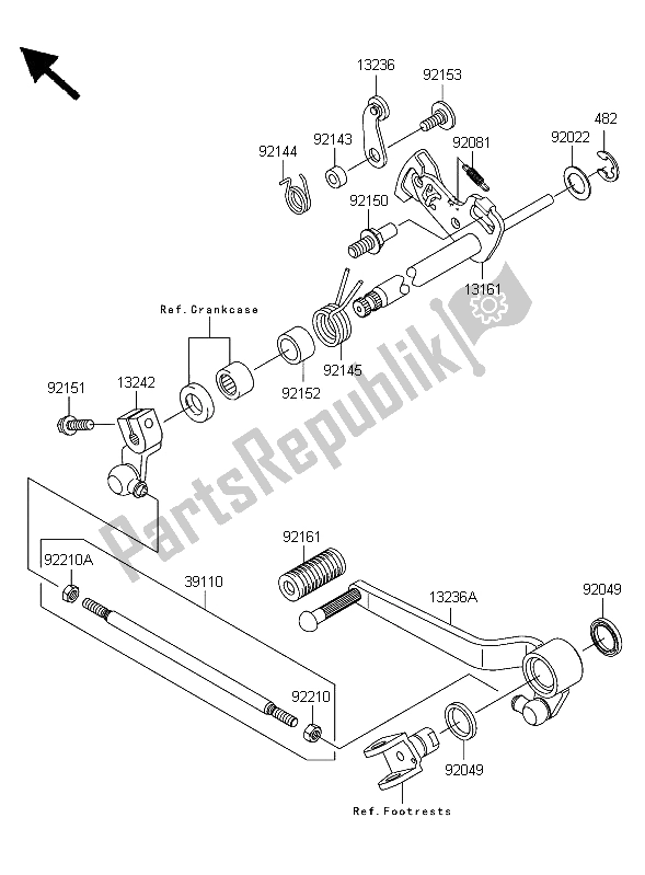 All parts for the Cear Change Mechanism of the Kawasaki Z 750 2006