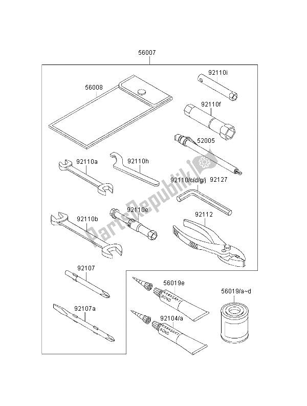 Alle onderdelen voor de Eigenaars Tools van de Kawasaki ZRX 1100 2000