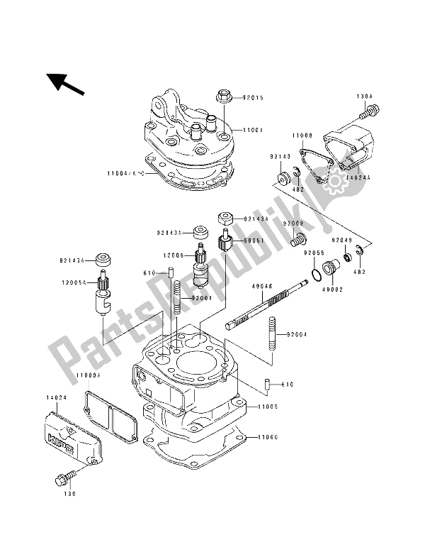 All parts for the Cylinder Head & Cylinder of the Kawasaki KX 125 1991