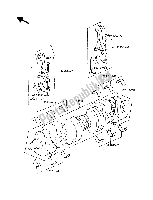 All parts for the Crankshaft of the Kawasaki Z 1300 1987