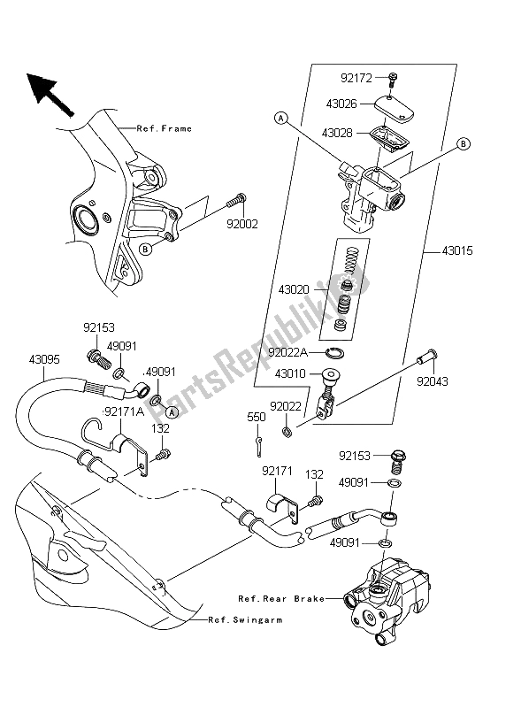 All parts for the Rear Master Cylinder of the Kawasaki KFX 450R 2011