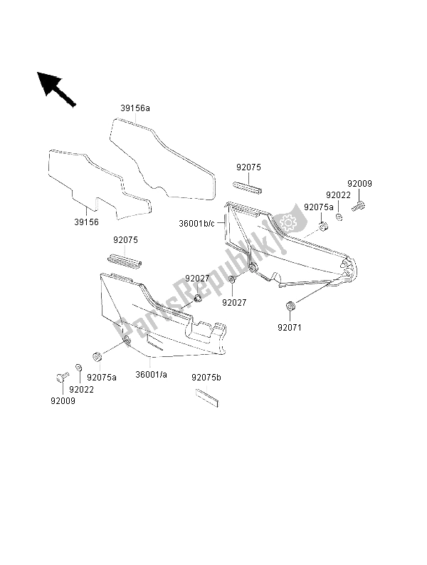 All parts for the Side Covers of the Kawasaki 1000 GTR 2000