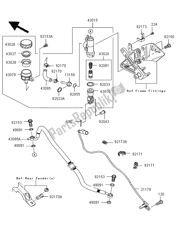 Todas as partes de Cilindro Mestre Traseiro do Kawasaki Ninja ZX 10R 1000 2012