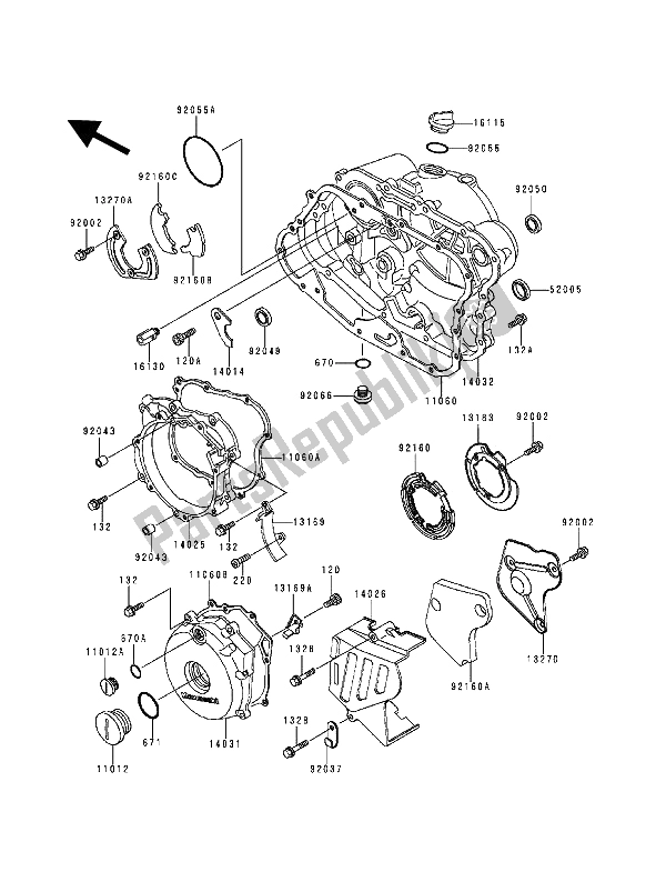 Alle onderdelen voor de Motorkap (pen) van de Kawasaki KLR 250 1994