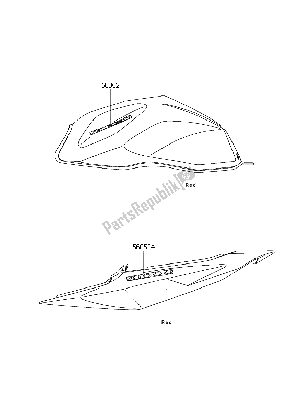 All parts for the Decals (red) of the Kawasaki Z 1000 2004