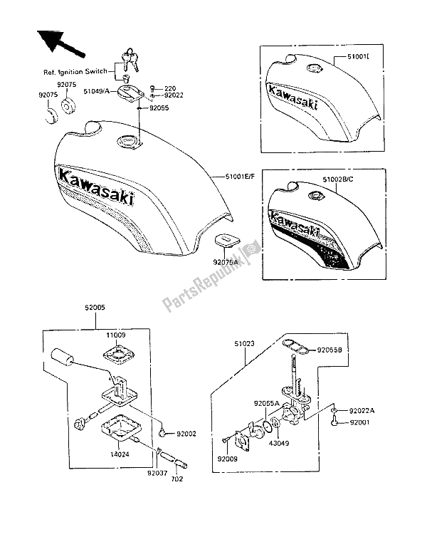 Todas las partes para Depósito De Combustible de Kawasaki GPZ 305 Belt Drive 1988