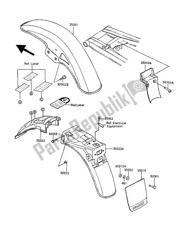 All parts for the Fenders of the Kawasaki GPZ 550 1989