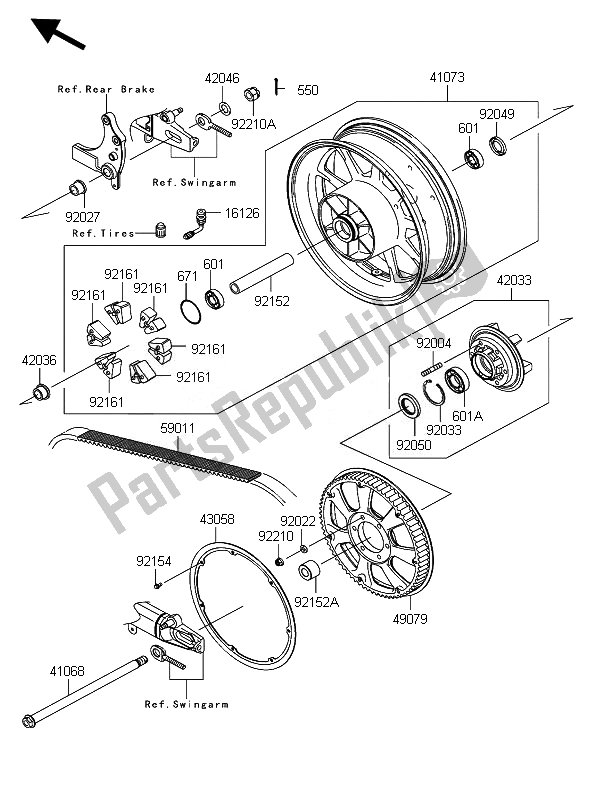 All parts for the Rear Hub of the Kawasaki VN 1700 Classic Tourer ABS 2011