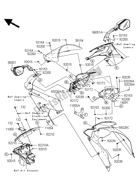 Todas las partes para Cubierta de Kawasaki Ninja ZX 10R 1000 2009