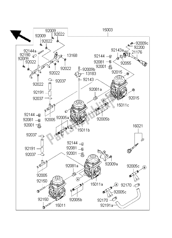 All parts for the Carburetor (is,wv) of the Kawasaki Ninja ZX 9R 900 2001