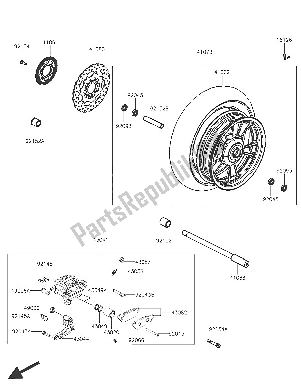 All parts for the Front Hub of the Kawasaki J 300 2016