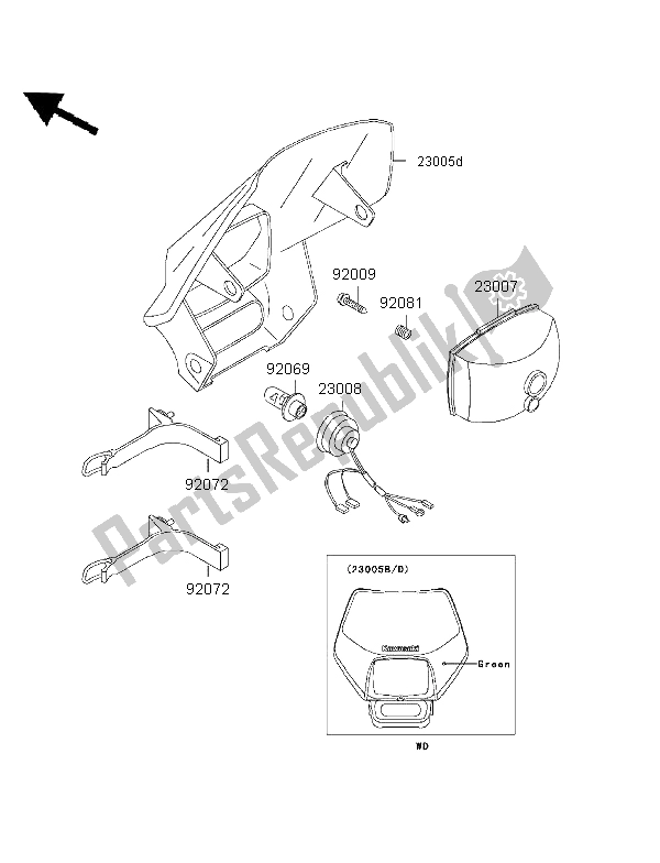 All parts for the Headlight of the Kawasaki KLX 650R 1999