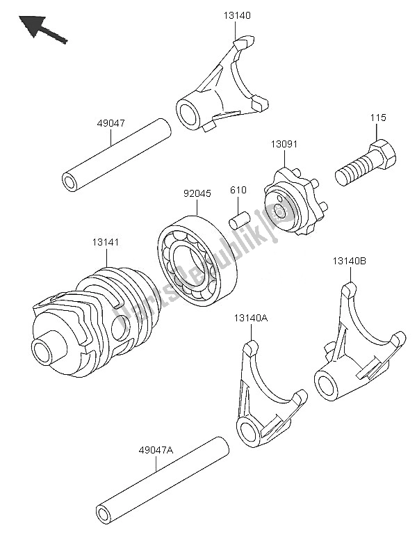 All parts for the Gear Change Drum & Shift Fork of the Kawasaki KX 85 SW LW 2005