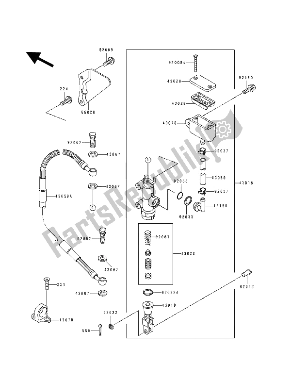 All parts for the Rear Master Cylinder of the Kawasaki KX 125 1992