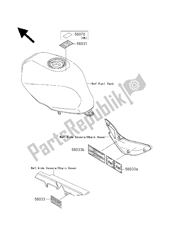 Alle onderdelen voor de Etiketten van de Kawasaki ER 500 2003