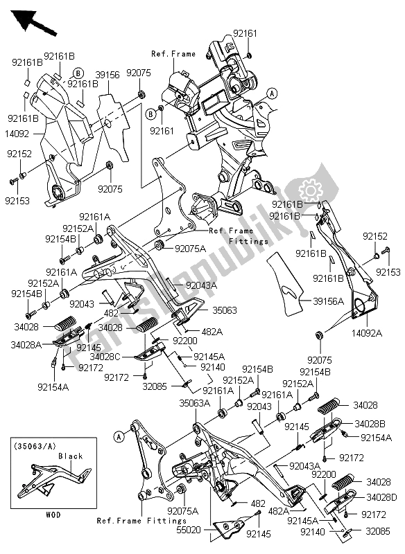 All parts for the Footrests of the Kawasaki ER 6F 650 2012