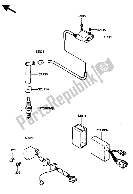 Alle onderdelen voor de Bobine van de Kawasaki KLR 250 1985