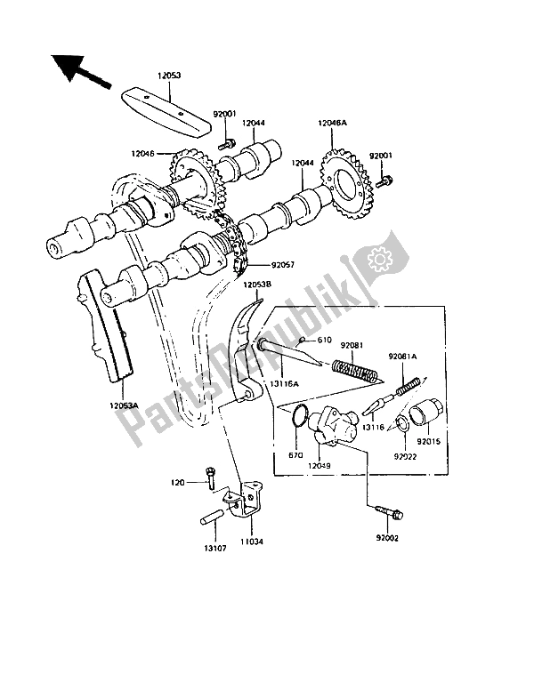 All parts for the Camshaft(s) & Tensioner of the Kawasaki GPZ 550 1986