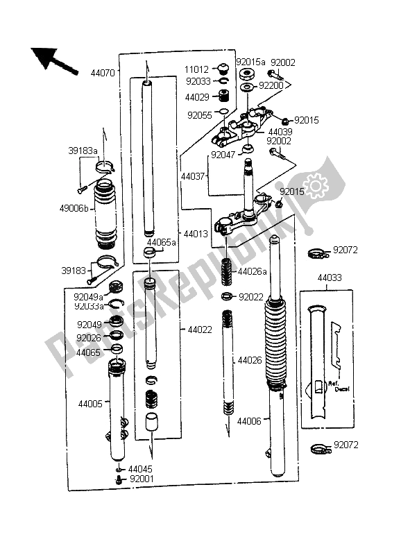 All parts for the Front Fork of the Kawasaki KMX 125 LW 1995