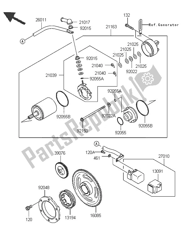 All parts for the Starter Motor of the Kawasaki KVF 650 4X4 2005