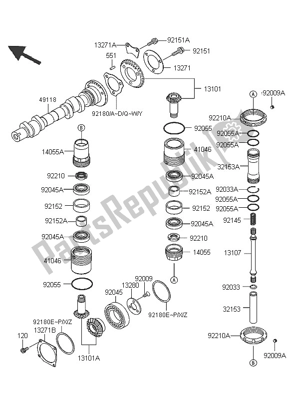 All parts for the Camshaft & Bevel Gear of the Kawasaki W 650 2005