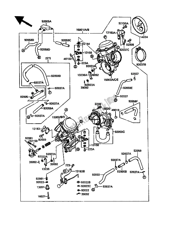 All parts for the Carburetor of the Kawasaki VN 15 1500 1990